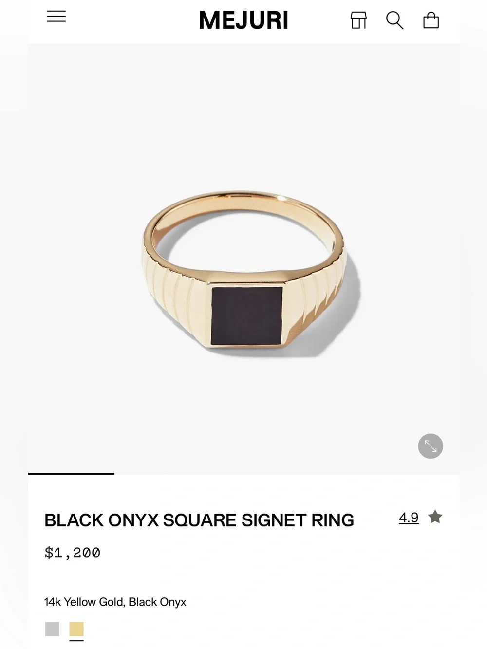 Mejuri Black Onyx Square Signet Ring in Yellow Gold Size 7